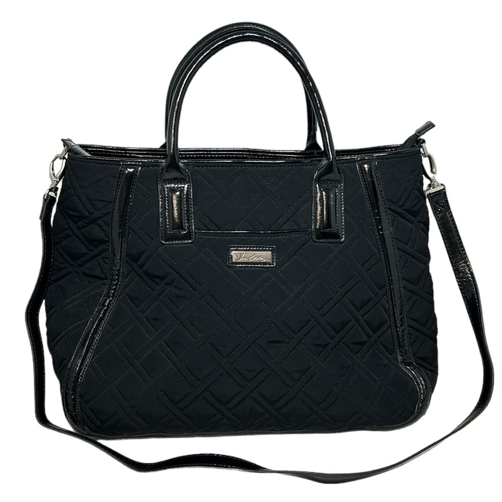 Vera Bradley Trapeze Crossbody Shoulder Bag in Black with Faux Leather Trim